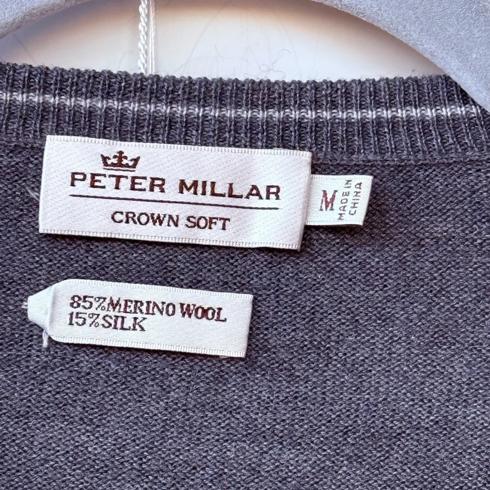 Peter Millar Sweater Mens Charcoal Gray Crown Soft V Neck Merino Wool Silk M - Picture 8 of 11